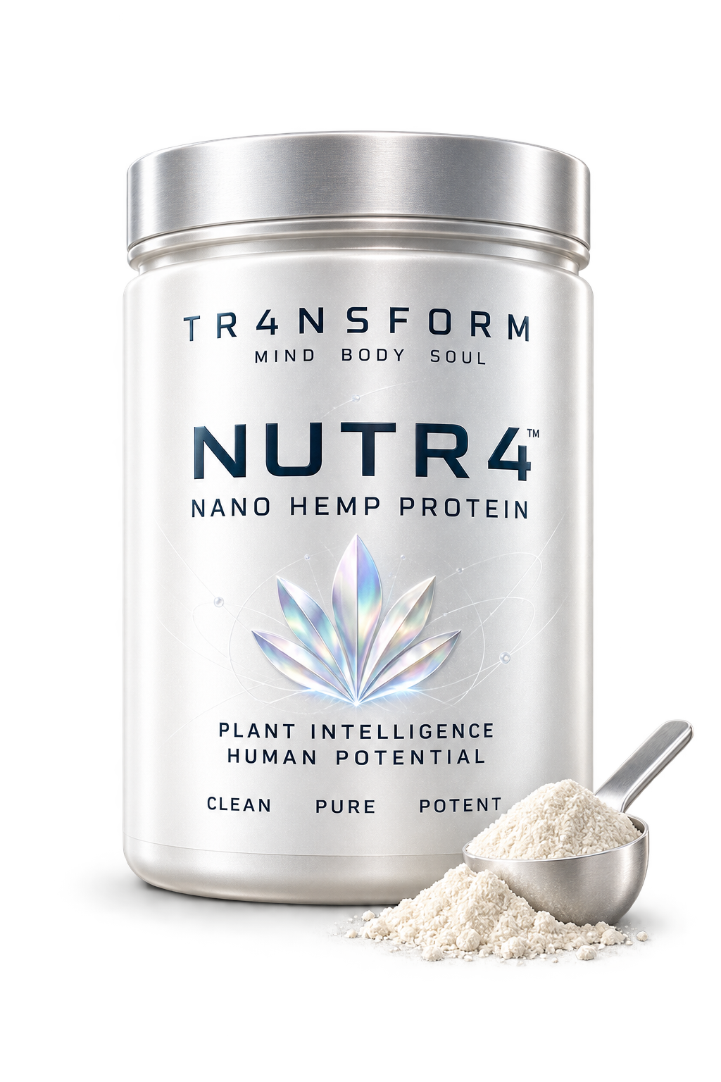 TR4NSFORM NUTR4 Nano Hemp Protein pack with serving scoop